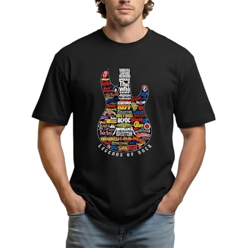 Legends of Rock Graphic T-Shirt, Vintage Guitar Design Tee, Unisex Music Lover Shirt (Large) Black