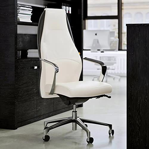 Zuri Furniture Wrigley Genuine Leather Aluminum Base High Back Executive Chair - White Leather With Black Accent #TOP23
