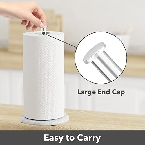 Susswiff Paper Towel Holder Countertop With Natural Marble Base, Kitchen Roll Holder, Standing Paper Towel Dispenser For Standard Or Jumbo-Sized Rolls, Brushed Nickel #TOP1