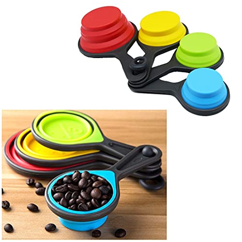 Collapsible Silicone Measuring Cups And Measuring Spoons Set 8 Pieces Silicone Measurement Cups And Spoons For Liquid And Dry Measuring #TOP2