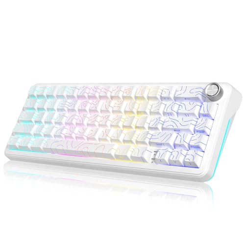 RedThunder K65 Wireless Mechanical Keyboard, CNC Knob, Tri-Mode BT5.0/2.4GHz/USB-C Hot Swappable Custom, Pre-lubed Linear Coconut Switches, Gasket Str