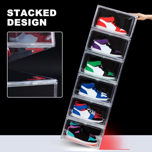 Image of NYZE 12 Pack Acrylic Shoe Boxes Side Open, Clear Shoe Box Plastic Stackable, Shoe Storage Organizer with Magnetic Door, Shoe Display Shoe Containers with Lids Fits Up to Size 15