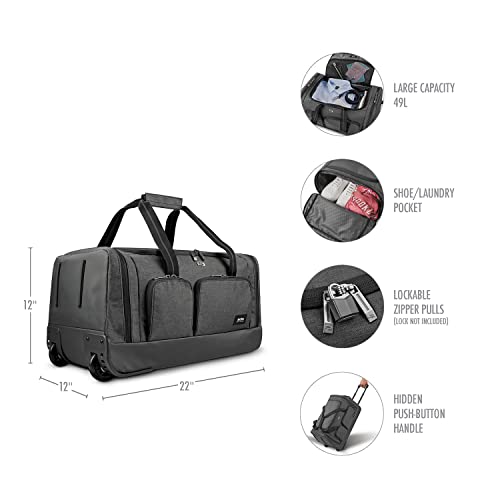 Solo New York Leroy Carry-On Wheeled Duffle Bag, 49L Capacity, Grey, 22 Inch