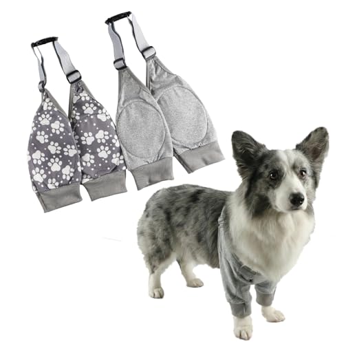 Hi Sprout Dog Elbow Recovery Sleeve with Protector Pads for Senior Dogs & Post-Surgery Front Legs, Anti-Licking Brace & Wound Care Support, Updated with Adjustable Shoulder Straps(Grey Set, XL)