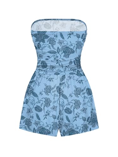 Image of AUXDIO Women Summer Casual Strapless Romper Sleeveless Off Shoulder Short Jumpsuits 2026 Beach Vacation Clothes