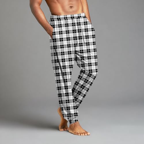 Plaid Pajama Pants Men Lounge Pants with Pockets Soft Sleep Pants Casual Loose Fit Pj Bottoms with Drawstring3