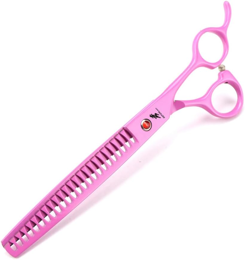 Pet Grooming Scissors Set Pink – 8.0in Straight and Curved Shears, 7.5in Thinning and Chunking Shears, Stainless Steel Sharp Blades with Comb and Storage Case for Dogs and Cats