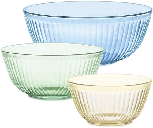 Pyrex Colors Tinted 3-PC, Unlidded Small/Medium/Large Glass Mixing Bowls, Nesting Space Saving Set of Bowls For Prepping and Baking, 1.3QT, 2.3QT & 4.5QT - Thumbnail 2