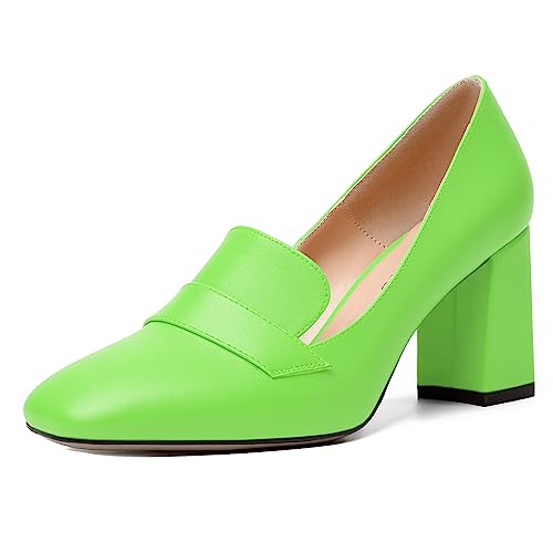 Image of MODENCOCO Womens Sexy Formal Matte Slip On Square Toe Work Block High Heel Loafers Shoes 3.5 Inch