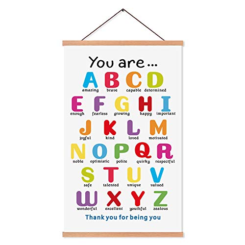 Affiche alphabet ABC colorée KAIRNE avec cadre en bois magnétique 28x45 cm