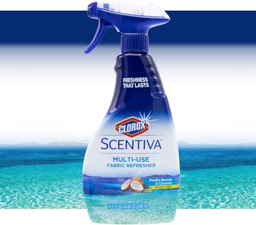 Image of Clorox Scentiva Fabric Refresher Spray, Pacific Breeze and Coconut Scent for Household Fabrics, Odor Refresher for Upholstery, Curtains, Bedding, and Carpets, Non-Bleach, 16.9 Fl Oz - 2 Pack