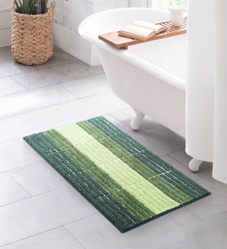 Image of Obsessions Soft & Plush Bath Mat | Quick Dry, Stain & Skid Resistant | Luxuriously Soft, Long Lasting Color | TPR Latex Backing, Size 50x80 cm, Light Green & Dark Green