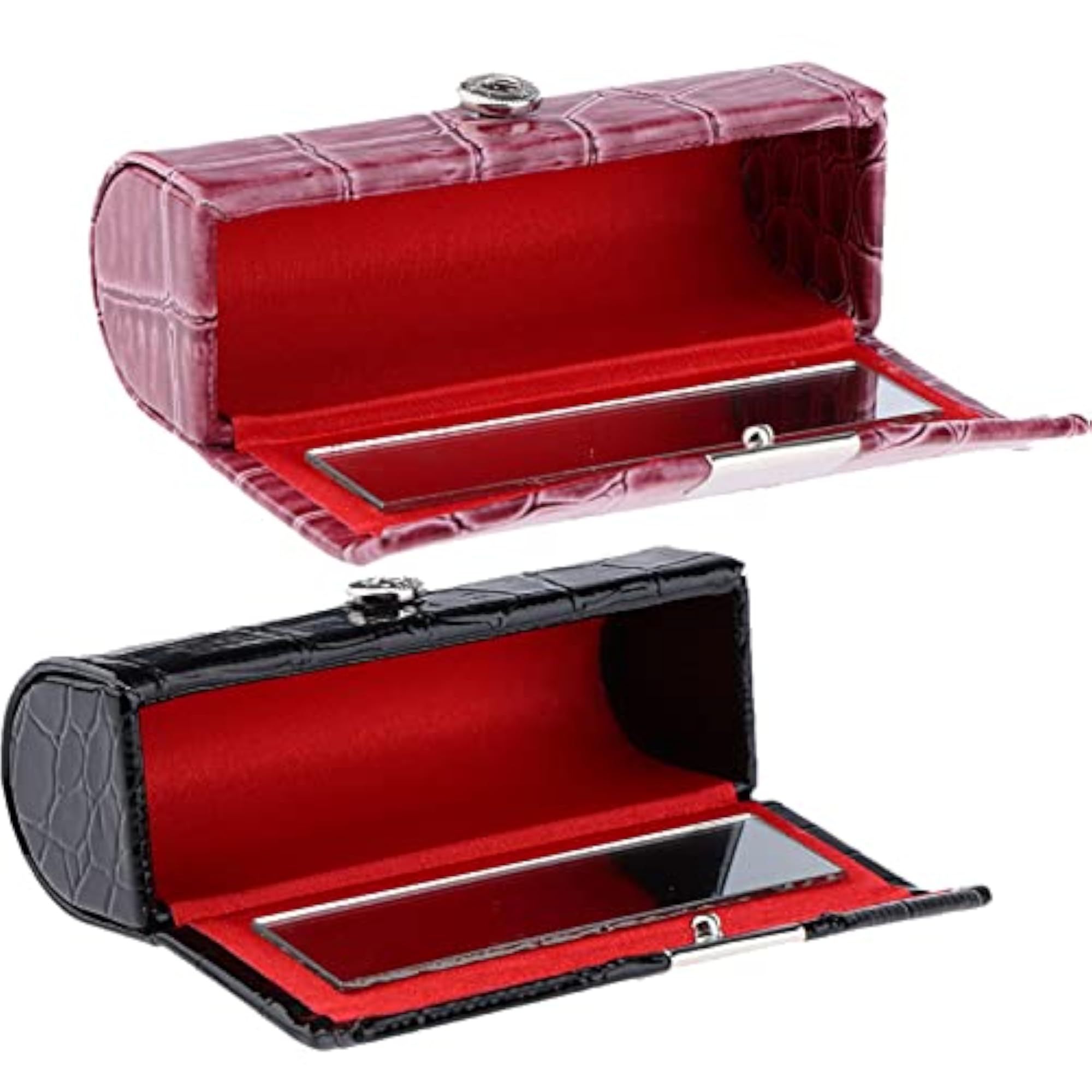 2Pcs Women PU Leather Lipstick Case Holder with Mirror