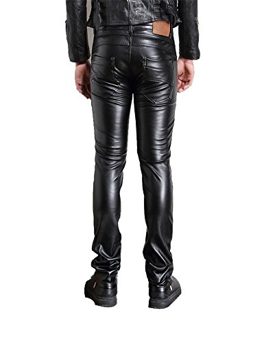 Moonwalk Men`s Faux PU Leather Skinny Black Biker Pants 33 Black, 11, Size 33 - Image 4