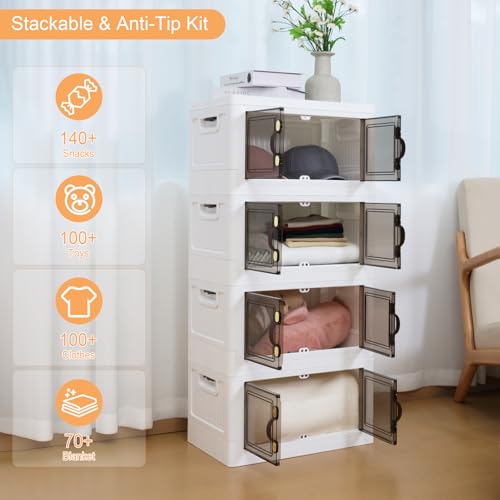 MOONEDGE 35QT/ 140QT Stackable Plastic Storage Bins with Lid & Handles, Foldable Collapsible Closet Organizer with Magnetic Doors and Side Locking for Living Room, Office, Garages (35QT) — view 3