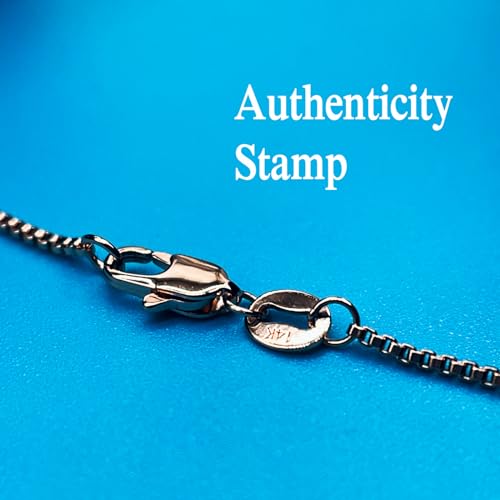 14K Real Yellow/White/Rose Gold Solid Box Link Chain Necklace with Lobster Claw Clasp, Jewelry Gift for Women or Men3