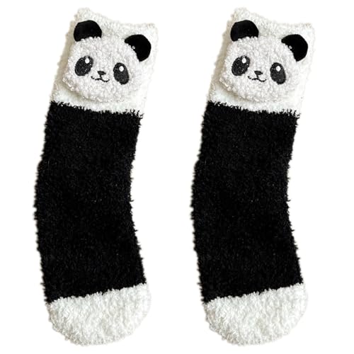 newplenty Kuschelsocken Damen 36-42 1 Paar Panda Wintersocken Damen Dicke Weiche Thermo Haussocken Bettsocken wie Weihnachtsgeschenke für Frauen (schwarz Panda)