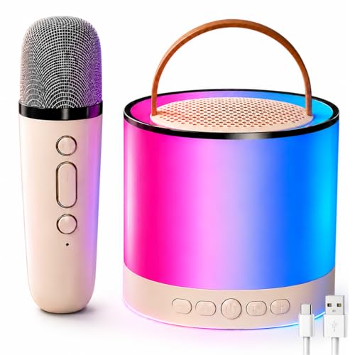 Image of Toy Imagine Round Rechargeable Karaoke Mic with Speaker for Singing Wireless Mini Portable Bluetooth Speaker with Microphone & LED Lights Musical Toy for Boys,Girls & Adults,Birthday Gift for Kids