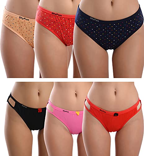 Image of StyFun Women Cotton Hipster Panties for Women Daily Use, Back and Front Coverage, Multicolor, for Size- S, M, L, XL, XXL, See Main Image to Check How Many Panty You Will Get