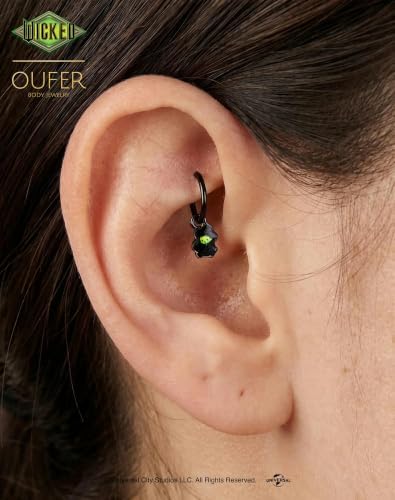 OUFER | WICKED 16G Rook Earrings 2PCS Glinda&Elphaba Pendant 8mm Black Eyebrow Cartilage Hoop — view 2