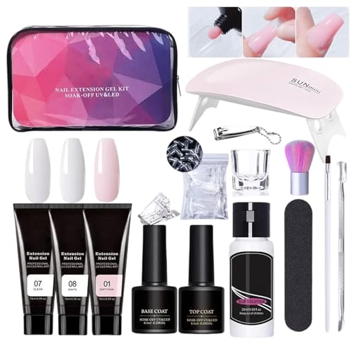 Acunny Poly Extension Gel Kit de Gel de Extensión de Uñas | 3 colores - Cola de construcción con caja de uñas - Base - Juego de capa - Cuidado de manicura profesional para mujeres y niñas