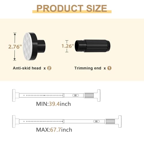 Image of Black Tension Curtain Rod 41-67In, Curtain Rod No Drilling for Window or Bathroom,Outdoor Tension Rods for Patio, Heavy Duty Shower Rod,Rod Diameter 1.26In-One-bond stretching