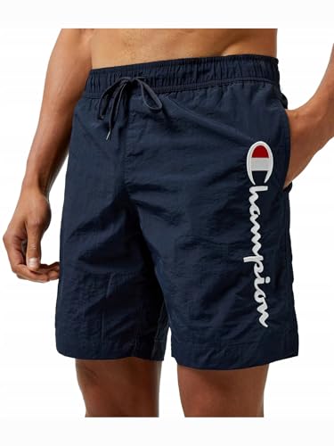 Champion Herren Legacy Icons Beachshorts-Crinkle Taslon Contrast Logo Bermuda Badehose, Marineblau, M