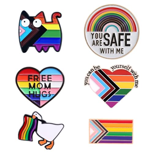 Regenbogen Pride Pins 6 Stück LGBTQ Anstecker Pin Pride Accessoires Regenbogen Anstecknadel Set Herz Pin für LGBT Schwul Lesben Trans für DIY Basteln Rucksäcke Hut Kleidung