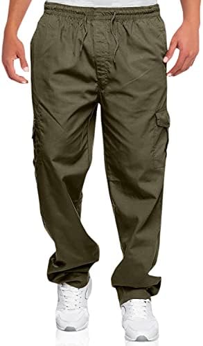 Men's Cargo Pants Relaxed Fit Sport Pants Jogger Sweatpants Drawstring Outdoor Trousers with Pockets Army Green 2XL