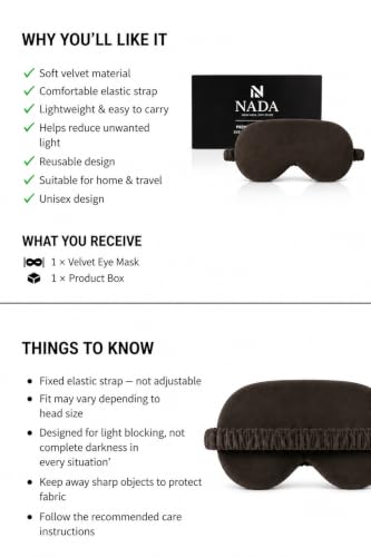 Image of Eye Mask for Sleeping for Women, Velvet Super Soft Sleep Mask Blind Fold for Comfortable Sleep, Travelling, Meditation & Relaxation, Eye Pad for Girls, Blind Fold for Sleeping - Brown (Pack of 1)