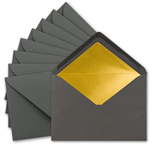 Metalicznie wyściełane koperty DIN C5 156 x 220 mm - klejenie na mokro, ze spiczastą klapką 500 Umschläge Anthrazit | Gold