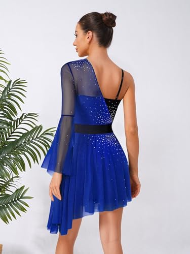 TSSOE Unitard de Gymnastique pour Femmes Robe de Patinage Artistique Blocs Couleur sans Manches Robe Danse Lyrique sans Manches pour Femme #S-XXL Blue S – vue 6