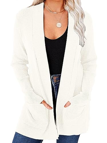 MEROKEETY Women's 2025 Fall Open Front Waffle Knit Cardigan Long