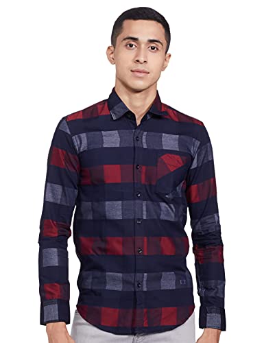 Image of CAHOOT Cotton Men Checkered Multicolour Button Up Collared Shirt for Casual Wear Crafted with Regular Sleeve Comfort Fit High Performance Everyday Large
