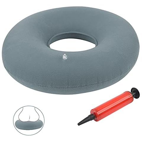 Hemorrhoids Cushion Inflatable Orthopedic Seat, Seat Ring Hemorrhoids Cushion Ring with Air Pump, Donut Cushion Doughnut Cushion for Pressure Relief 1 Pcs (Grey) Cover