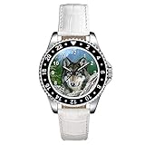 wolf motivational Indianischer Wolf Uhr Timest - Indianischer Wolf Motiv Uhr Unisex mit Lederarmband Rund Analog Quarz CSE015LW