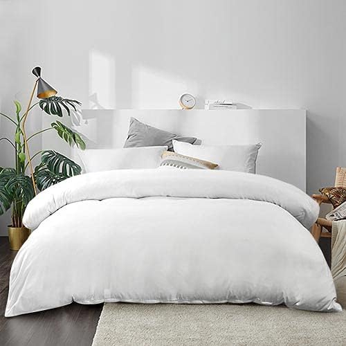 EMONIA remium Duvet Cover Full/Queen Size 3 Pieces Set 1800 Series Hidden Zipper Closure Microfiber Duvet Cover (1 Duvet Cover & 2 Pillow Shams) Wrinkle Free(Queen, White)