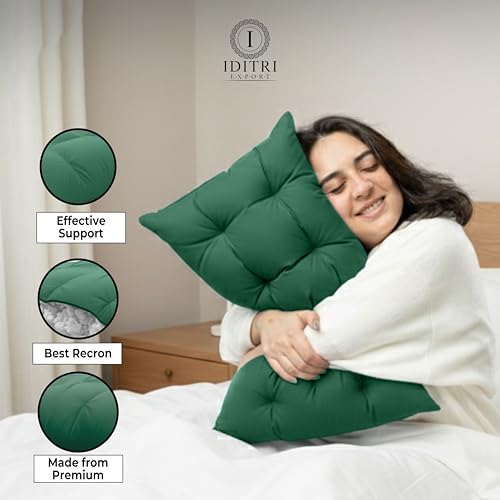 Image of Luxury Hotel Bed Pillow Set of 2, Premium Microfiber Filling, Jacquard Fabric, Concealed Zipper, Breathable Washable Cover, Green Comfort Bedding Cushion Soft, 68 x 45 x 25 cm