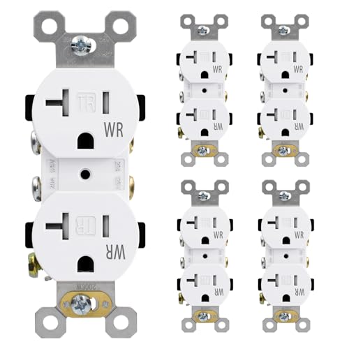 ELEGRP 20 Amp 125V Duplex Receptacle, Standard Electrical Wall Outlet, TR Tamper Resistant and WR Weather Resistant, 2 Pole 3 Wire, Self-Grounding, Residential Grade, UL Listed, Glossy White, 5 Pack