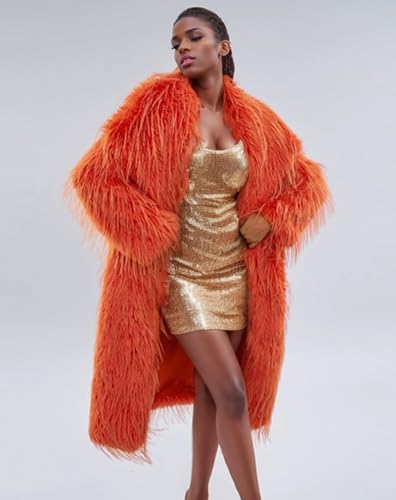 Orange Women's Long Warm Faux Fur Fashion Coat Overcoat Fur Sweater Jacket Outwear2