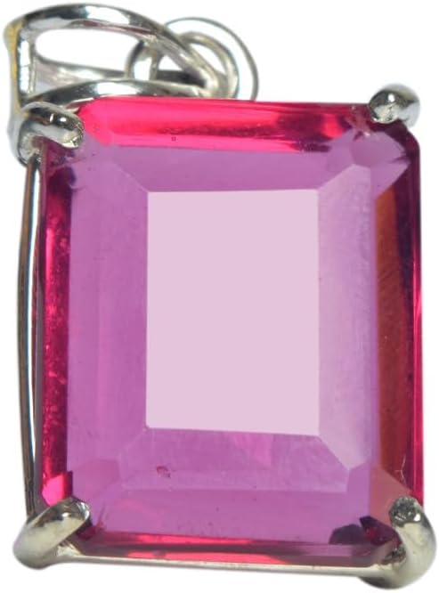 GEMHUB Emerald Cut 925 Silver Hydrothermal Pink Tourmaline 81 Carat Pendant for Office image 5