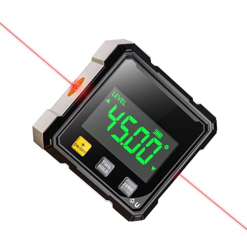 Rechargeable Digital Angle Gauge Professional Digital Spirit Level (with Laser) Four-Sided Magnetic Inclinometer Featuring A Backlit Display Suitable for Carpentry Construction and Masonry Work