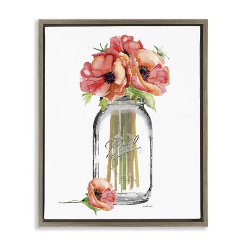 Image of Mason Jar Poppies Floral Still Life, 16 x 20 Inch Canvas in Floater Frame | Stupell Industries . By Amanda Greenwood . Ready to hang once unboxed . Made in USA