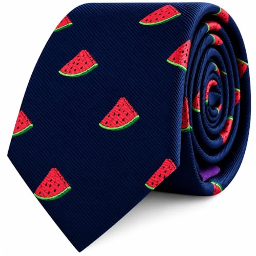 AUSCUFFLINKS Watermelon Necktie for Men Melon Ties For Him Fruit Lover | Thin Ties Neckties Fruit Farmer Skinny Neckties | Present for Work Colleague | Bday Gift for Guys (Watermelon)