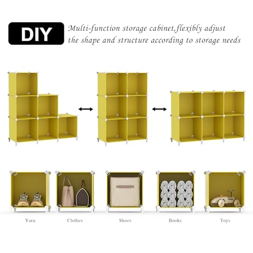 Image of AWTATOS Cube Storage Organizer, 6 Cube Closet Organizers and Storage, DIY Stackable Bookshelf Plastic Clothes Organizer Shelving for Bedroom, Home, Yellow