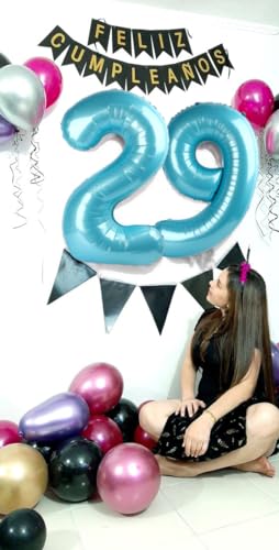 Image of 5 Balloon Numbers Birthday Decorations, 40In Pearl Blue Balloons for Party | Eye-catching Appearance, Perfect Decorative Centerpieces, Convenient Self-sealing Structure, Widely for Various Occasions