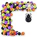 Halloween Latex Balloon Garland Arch Kit-Orange Purple Black Green Confetti balloons with Pumpkin Foil Balloon,Bat foil balloon,Spider web for Halloween party