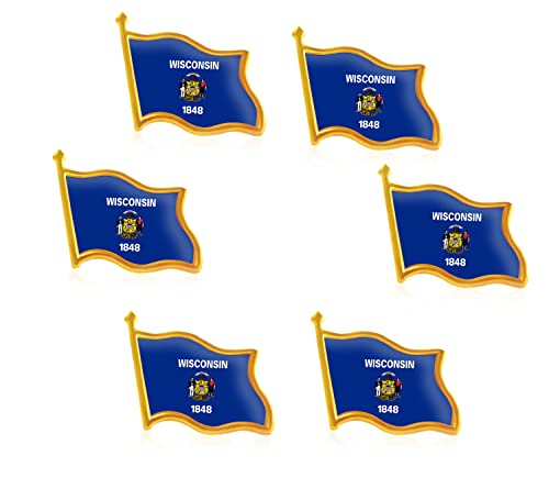 6Pack-US WI Wisconsin State Lapel Pins Waving Flag America Patriotic Pins Bulk Metal Souvenir Series Gifts-1”