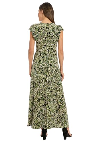 London Times Women's Flutter Sleeve V-Neck Empire Waist Maxi Dress-Full Length A-line Silhouette with Smocked Bodice Detail3