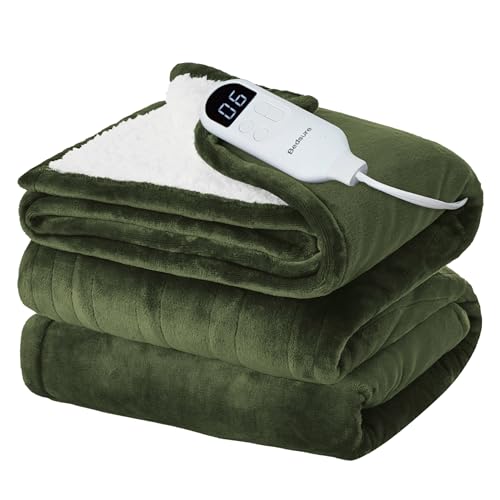 Image of Bedsure Electric Blanket Twin - Soft Flannel Heated Blanket Twin Size, Fast Heating with 6 Time Settings (Up to 10H) & 6 Heat Settings, Warm Gift for Grandma (62x84 inches, Olive Green)